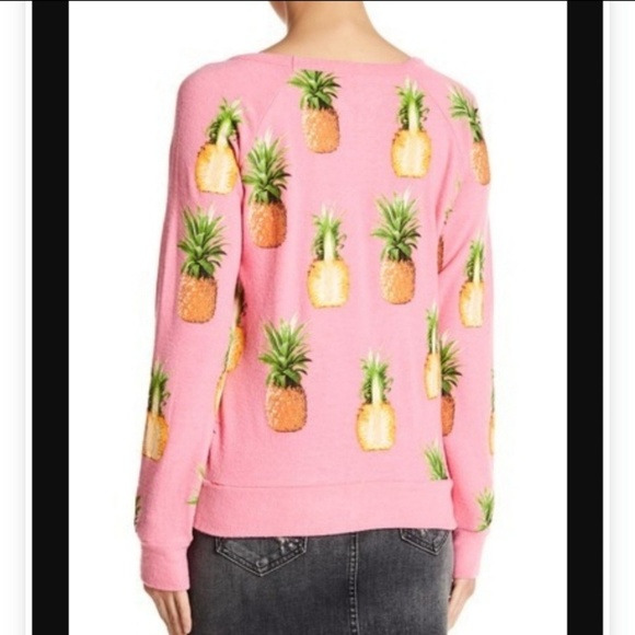 Chaser Fleece Pullover Pineapple Print Lightweight Long Sleeve Crew Pink S NWT - Picture 6 of 8